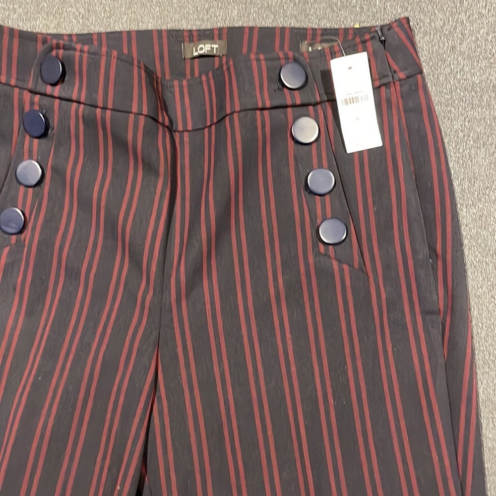 Ann Taylor Loft Julie Trouser 8 - Navy Blue/Red Stripes - Straight High-Waist - Picture 2 of 4